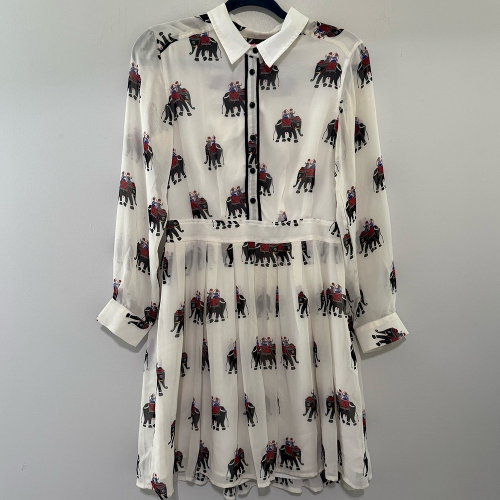 Beautifully Elephant with Rider Print Dress White Size Small EUC
